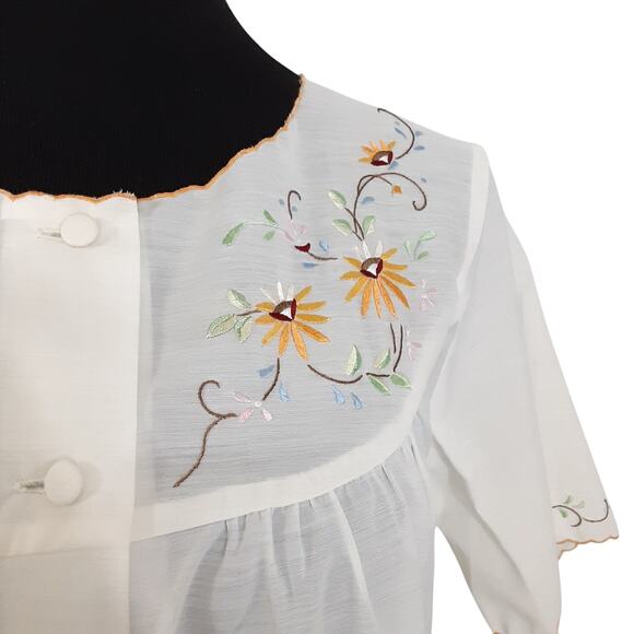Vintage 50s Hand Embroidered Peignoir Set Sunflower Nightgown & House Coat Set - Picture 11 of 16